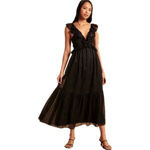 Abercrombie & Fitch Drama Ruffle Maxi Dress - Black - Size XS - NWT